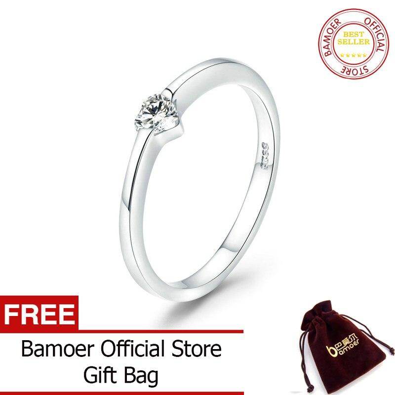 BAMOER Free Shpping October Authentic 925 Sterling Silver Luminous Finger Ring Simple Heart Wedding Rings For Women Wedding Engagement Jewelry SCR450