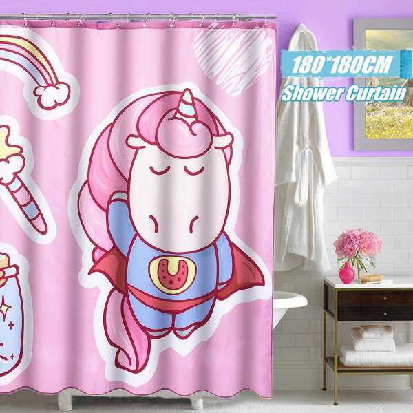 180*180 cm Chất Liệu Polyester Chống Nước Nhà Tắm Trang Trí Tắm Móc Màn Hình Hoạt Hình