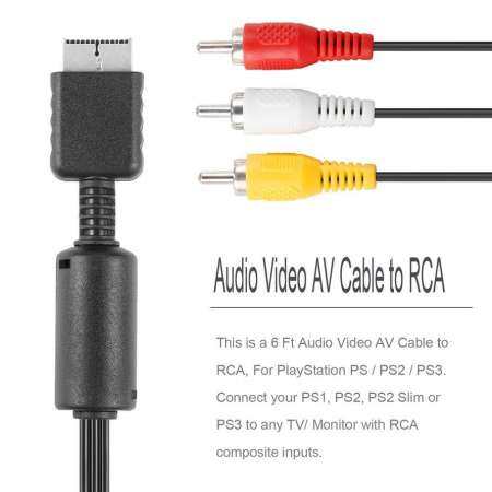 OSMAN สีดำ 6 ฟุตเสียงวิดีโอสื่อโสตทัศน์สาย RCA สำหรับ PlayStation PS/PS2/PS3 - INTL
