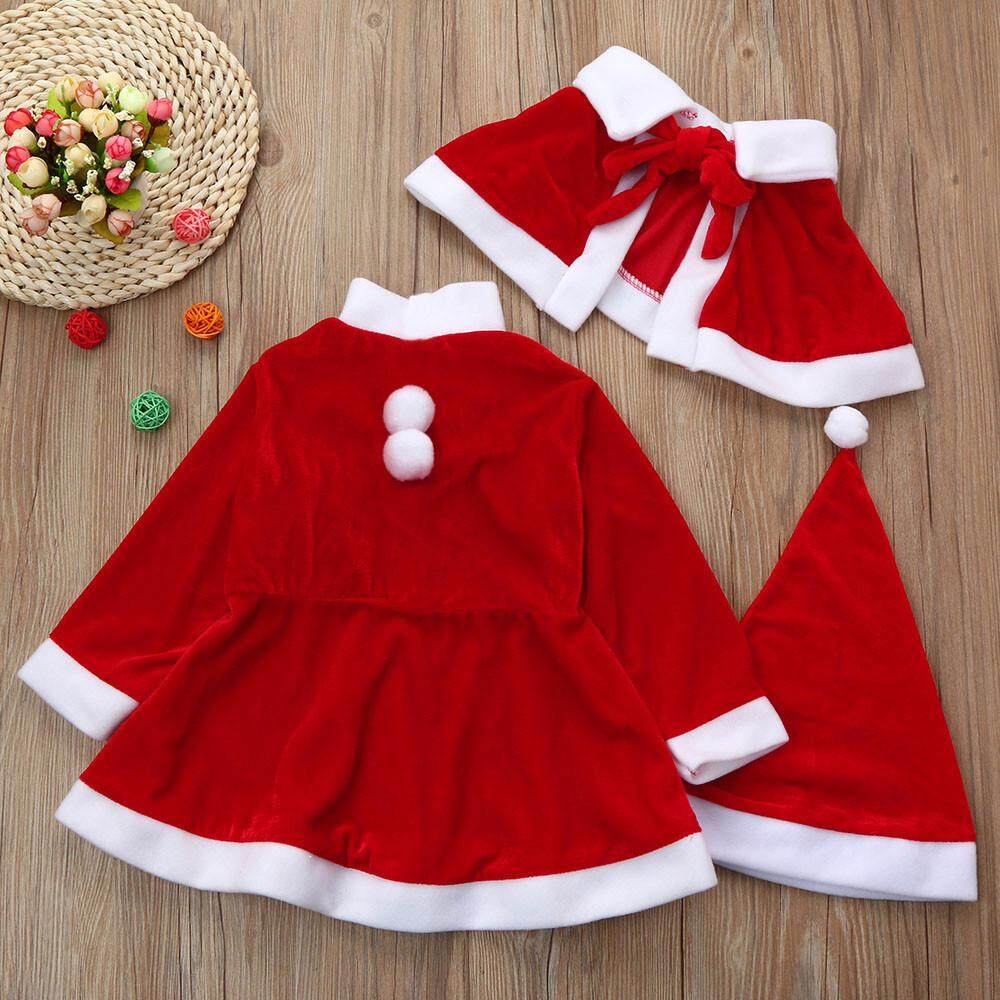 Toddler Kids Baby Girls Christmas Clothes Costume Party Dresses+Shawl+Hat Outfit