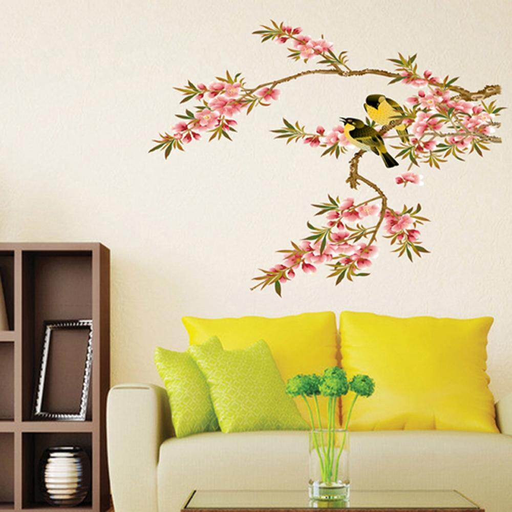 Pink Tree Birds PVC Wall Decals DIY Home Sticker WallPaper Vinyl Wall arts Pictures Removable Murals For House Decoration Baby Living Rooms Bedroom Toilet