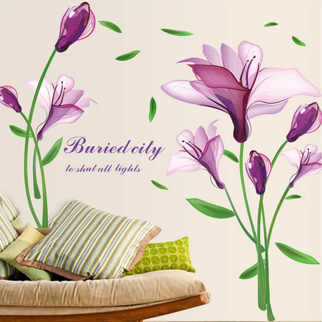 Purple Flowers PVC Wall Decals DIY Home Sticker WallPaper Vinyl Wall arts Pictures Removable Murals For House Decoration Baby Living Rooms Bedroom Toilet