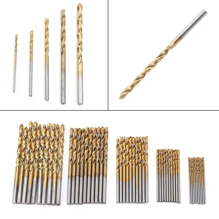 50Pcs Mini Twist Drill Bits High Speed Steel Hand Plating Titanium Straight