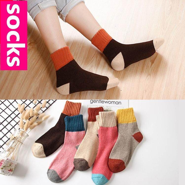 5pairs Winter Warm Women Socks Warm Wool Ankle Socks Christmas Gift Mid-calf Woolen Comfortable Socks