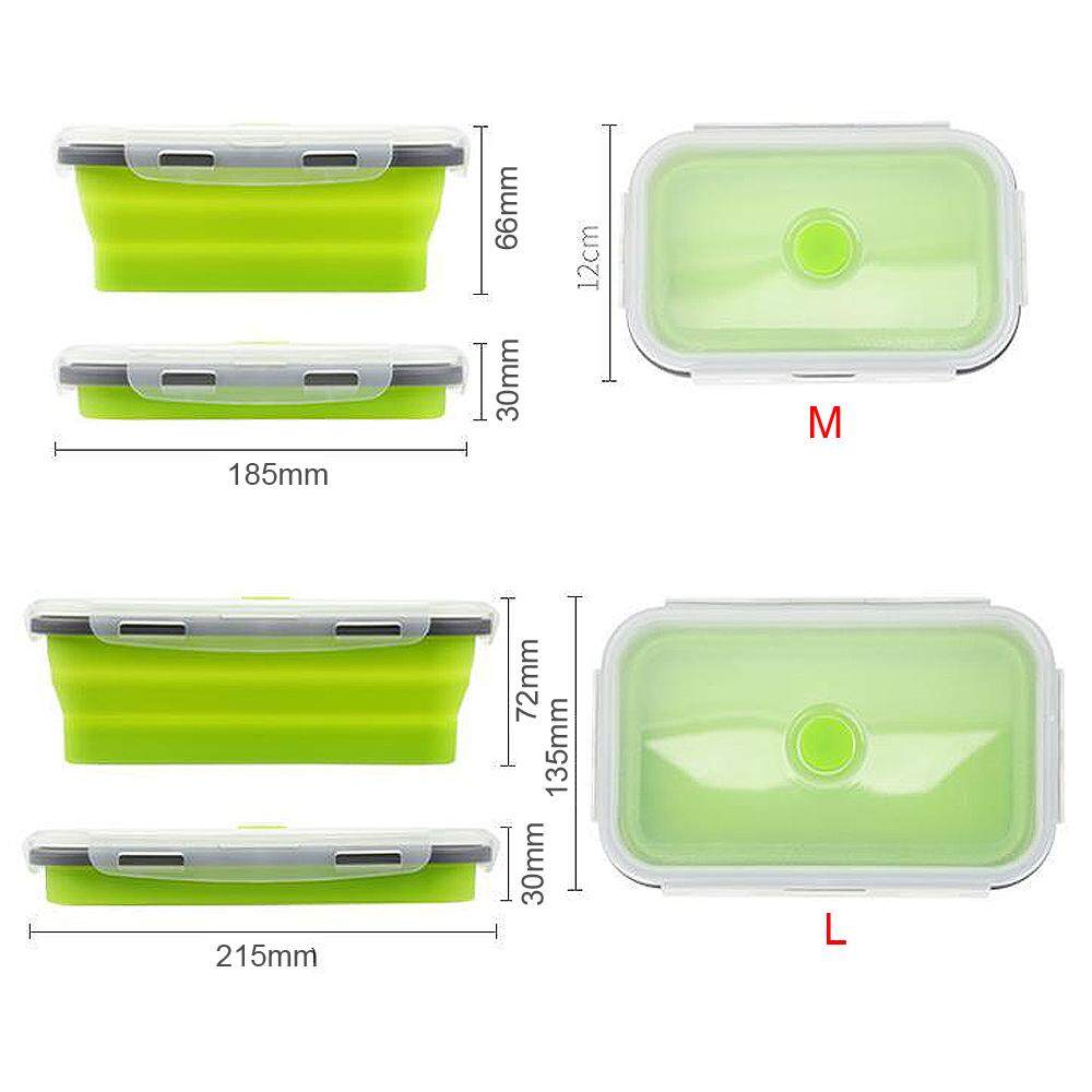 4pcs Portable Rectangle Silicone Scalable Folding Lunchbox Bento Box with Silicone Sealing Plug for - 40 Degrees ~ 230 Degrees