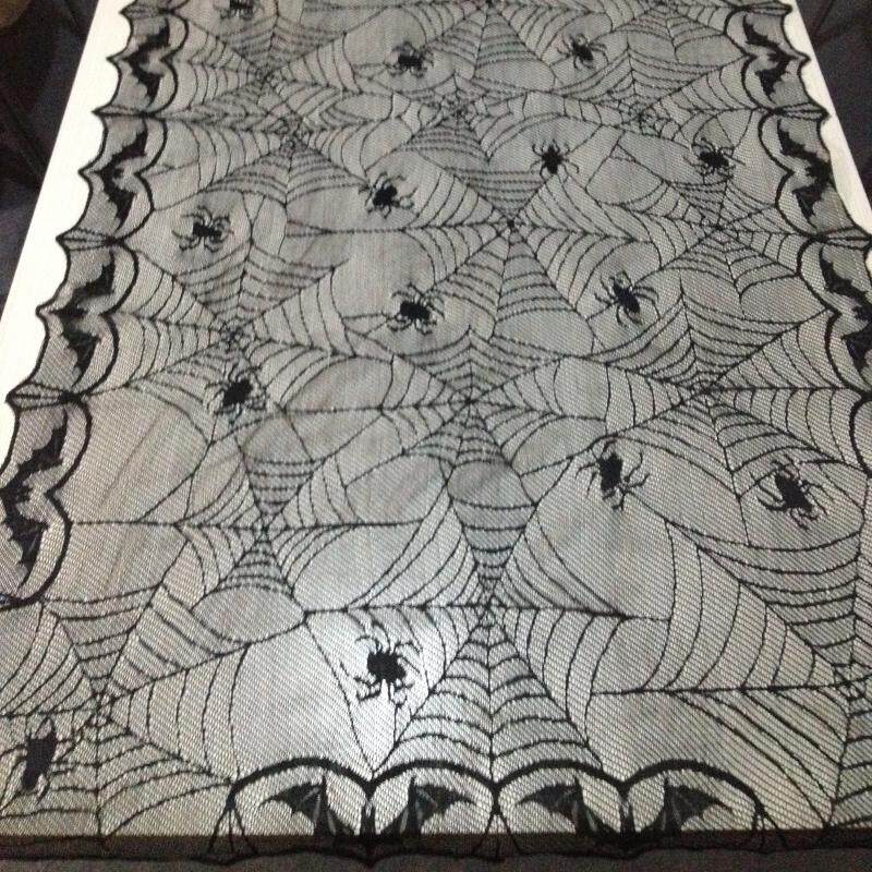 Hình chữ nhật Ren Đen Mạng Nhện Halloween Khăn Trải Bàn Tablecover Phủ Halloween Trang Trí Nhà Đạo Cụ