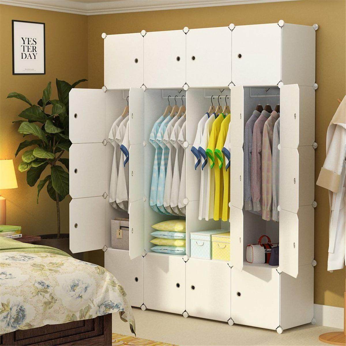 Trắng Di Động Tủ Quần Áo Tủ Quần Áo Phòng Ngủ Armoire Sắp Xếp Lưu Trữ Bền