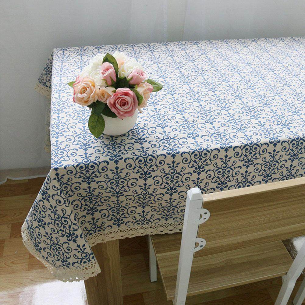 MG [Miễn Phí Vận Chuyển] Retro Xanh Dương và Trắng Sứ Bàn vải Ren Cotton Linen Bàn cho Dinning trang Trí nhà