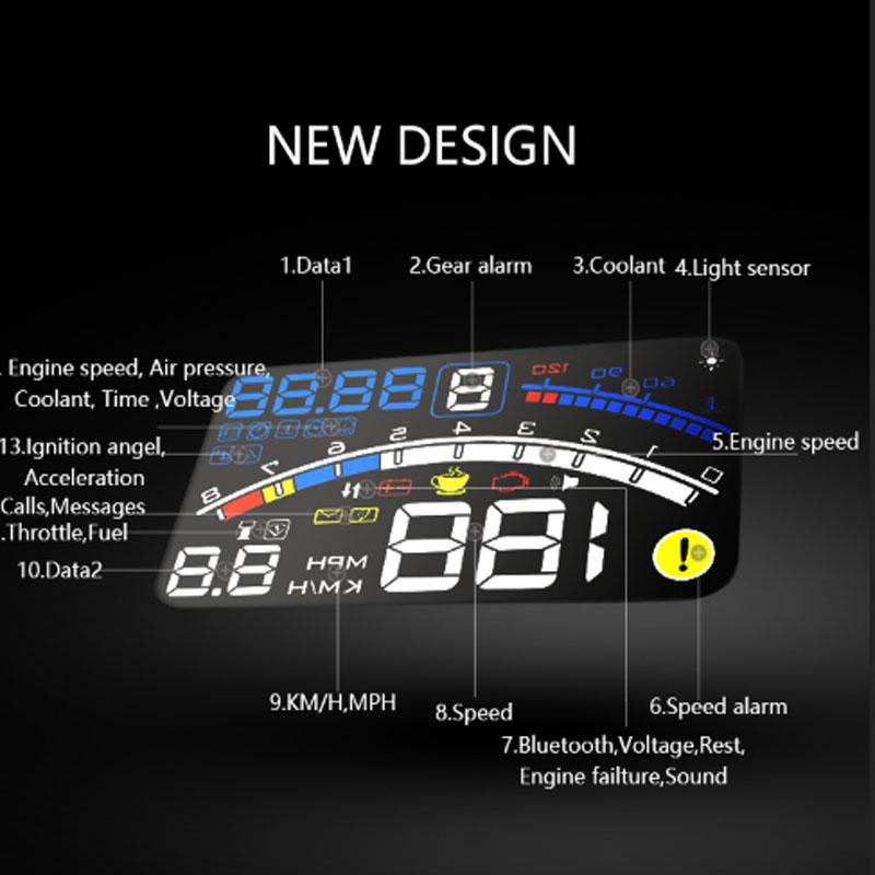 HUD EKLEVA 55 Inch Màn Hình Hiển Thị Đồng Hồ Tốc Độ Xe Máy Tính Kỹ Thuật Số Thông Minh OBD2 Máy Quét OBD 2 Công Cụ Chẩn Đoán OBD2 Báo Động Tốc Độ