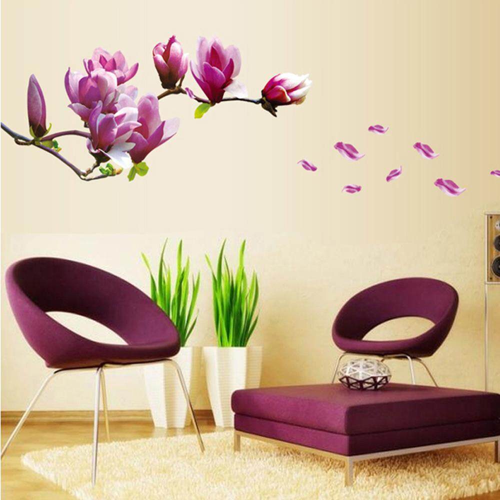 Purple Magnolia Flower PVC Wall Decals DIY Home Sticker WallPaper Vinyl Wall arts Pictures Removable Murals For House Decoration Baby Living Rooms Bedroom Toilet
