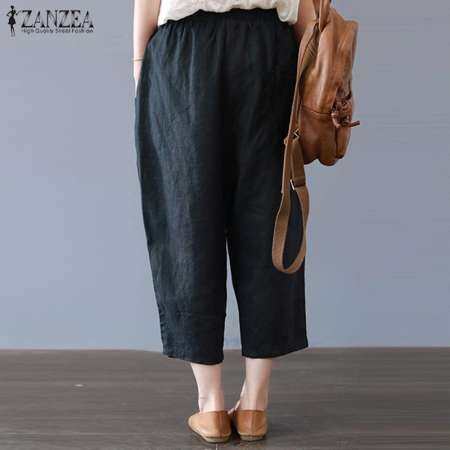 ZANZEA กางเกงขายาวลำลองผู้หญิง ผ้าคอตตอน ทรงหลวม สำหรับผู้หญิงไซส์ใหญ่