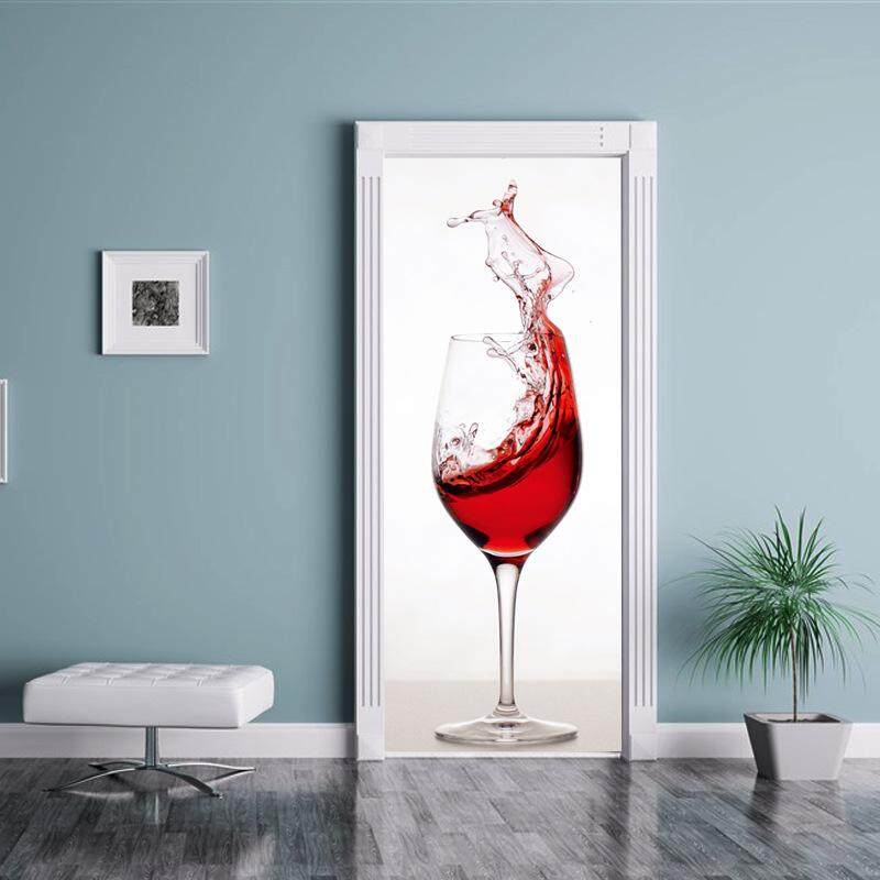 38.5*200cm*2pcs 3D Wine Glass Cup PVC Door Sticker Decal DIY 3D Door Paste Mural Art Waterproof Stickers Home Decor