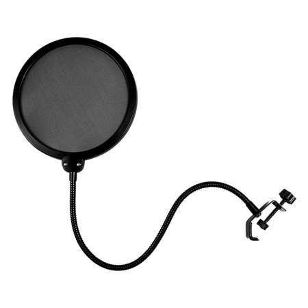 Microphone Wind Screen Pop Filter Round Shape Mic Wind Mask Shield Screen Double-layer Cloth Mesh with Metal Stand Clip for Broadcasting Recording Vocal Studio