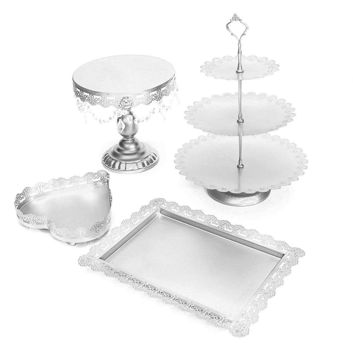 4pcs Crystal White Gold Cake Holder Cupcake Stand Wedding Birthday Display Decor