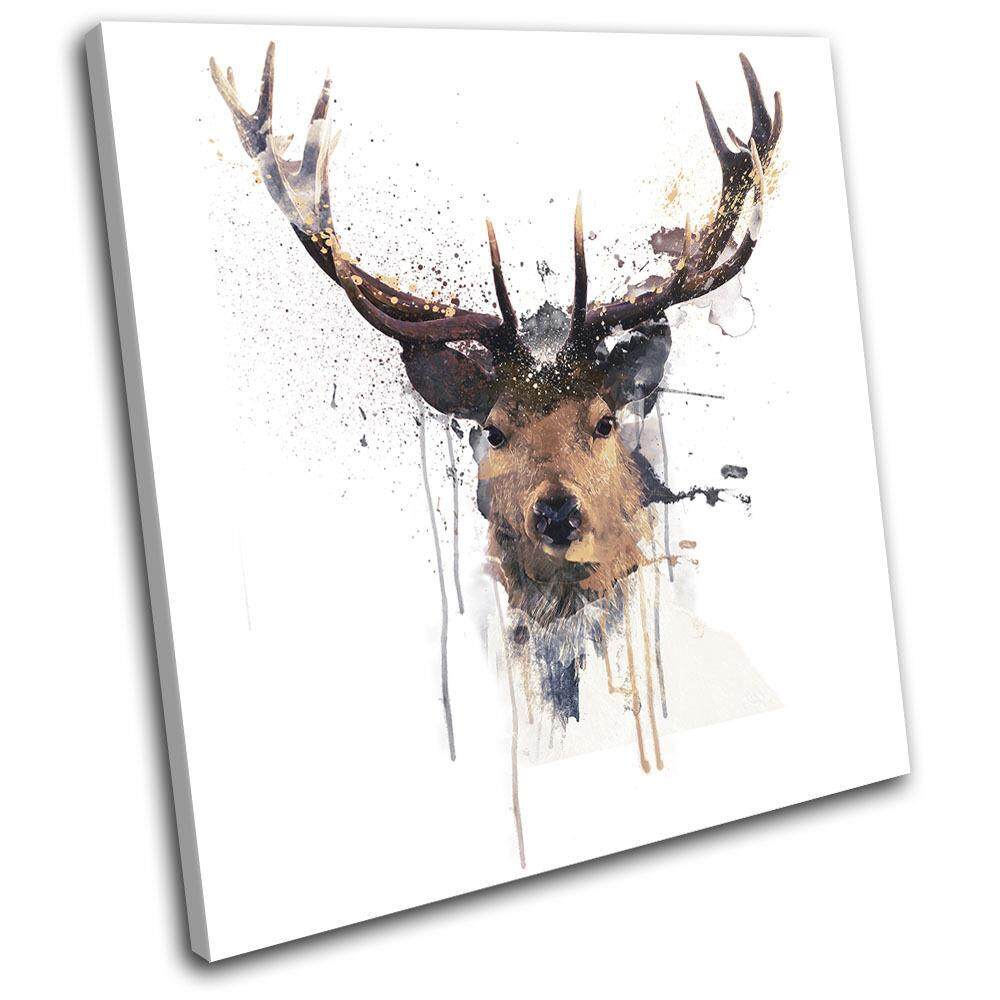 (photo)Stag Deer Paint Abstract Animals SINGLE CANVAS WALL ART Picture Print # Framed
