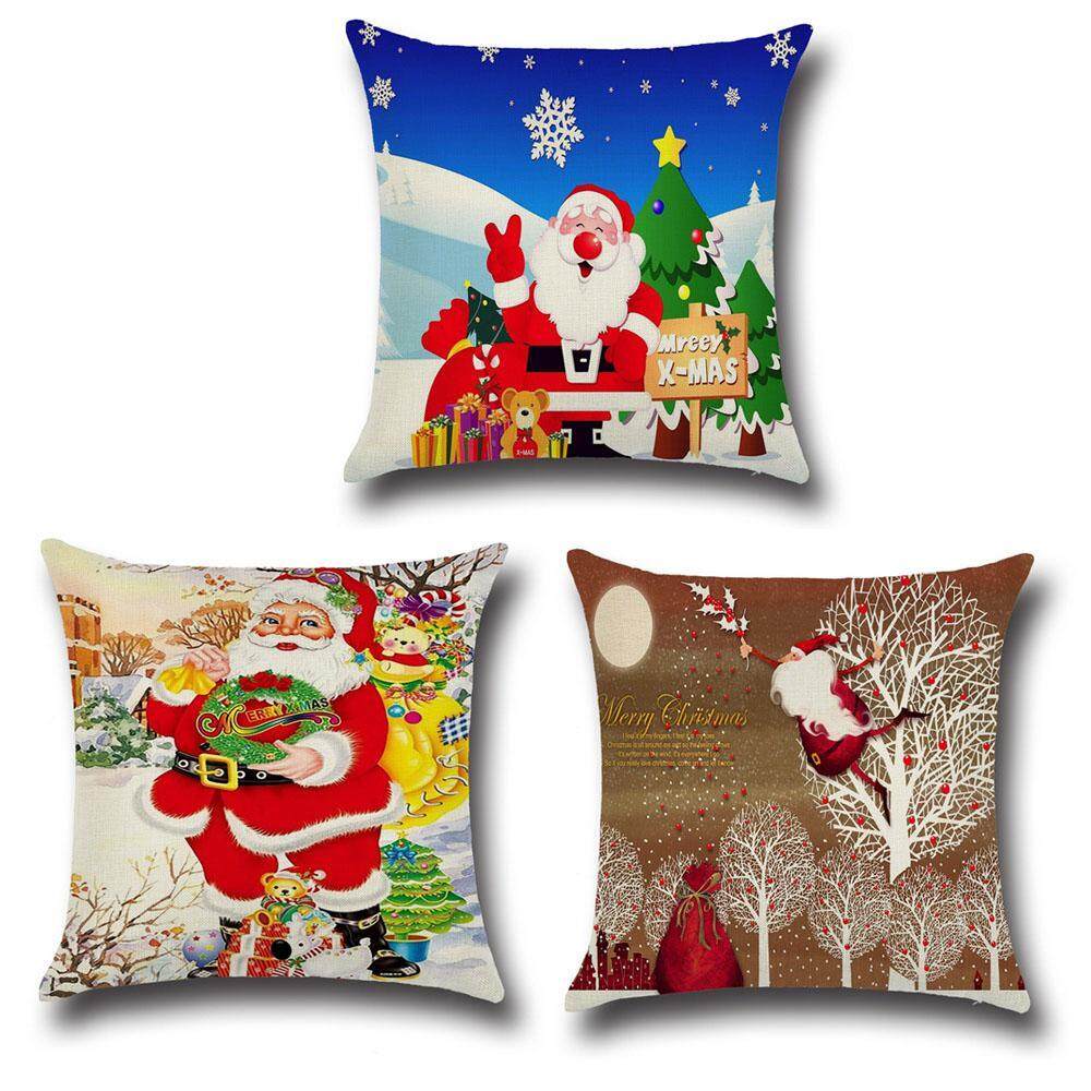 Home Décor Christmas Pillow Case Santa Cotton Linen Sofa Throw Cushion ...