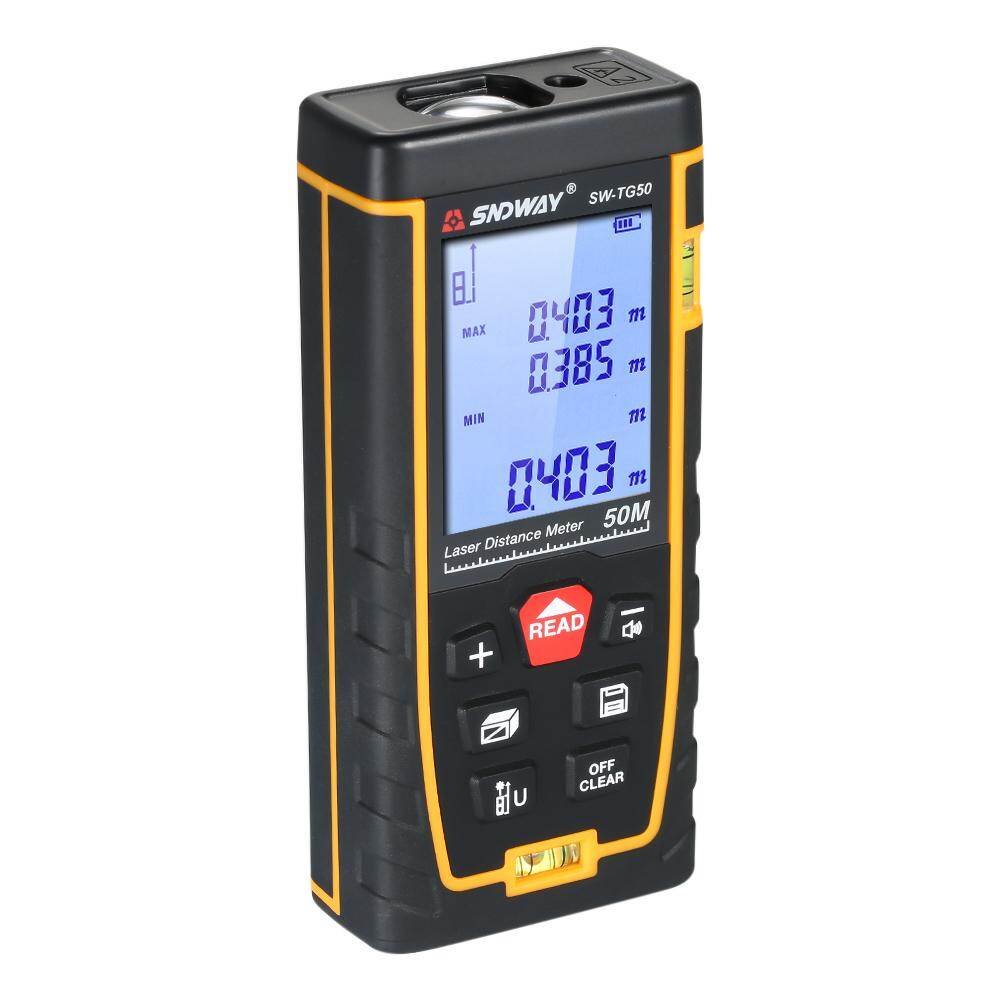 SNDWAY Handheld Digital Laser Distance Meter Portable Mini Range Finder High-precision Rangefinder with 30 Groups Data Storage LCD Display Backlight 2 Bubble Levels Diastimeter Distance Area Volume Measurement (50m)