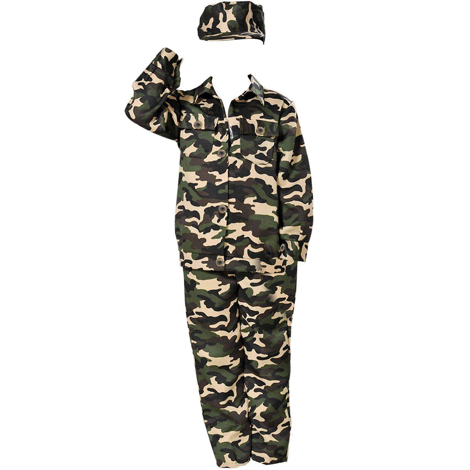 Children Kids Army Soldier Fancy Dress Costume Military Soldier Uniform Party Camo Outfit (4-6 years)