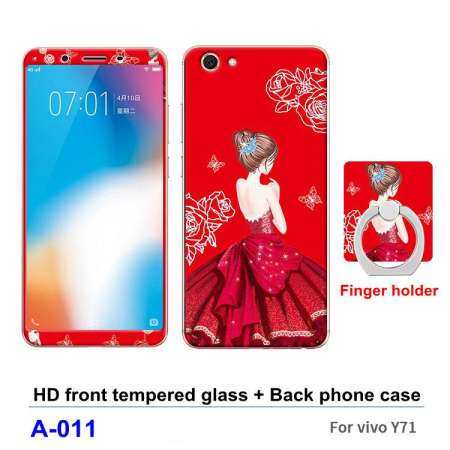 Vivo Y71 ป้องกันหน้าจอแฟชั่น 360 เต็มรูปแบบครอบคลุมนุ่ม TPU พลาสติกเคสโทรศัพท์เคสกันกระแทกสำหรับ Vivo Y71 กระจกกันความร้อนอย่างเต็มที่ฟิล์มป้องกันหน้าจอ + นุ่ม TPU เคสหลัง + ผู้ถือนิ้วมือ