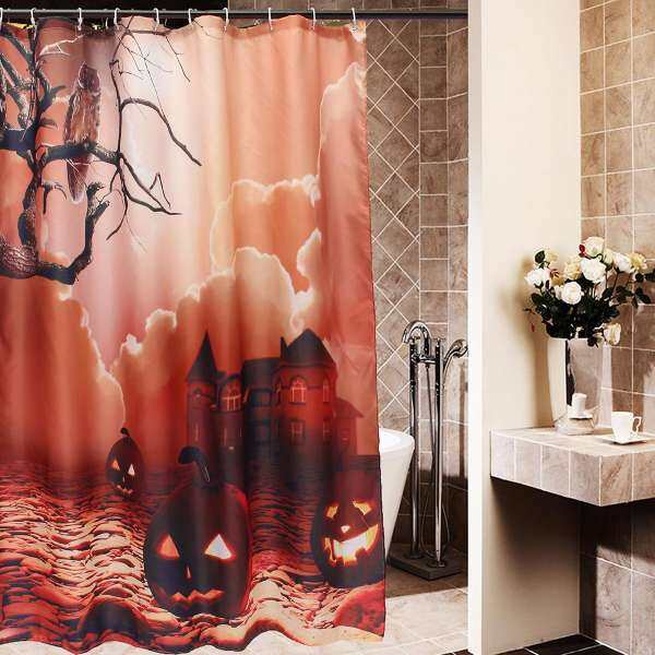 Halloween Con Cú Bí Ngô Ngôi Nhà Bị Ma Ám Tuổi Cây Treo Nhà Tắm 150*180 cm