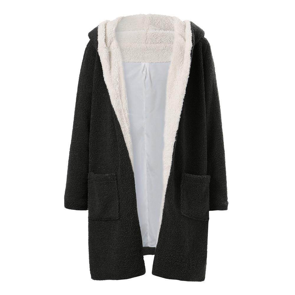 Womens Winter Warm Fleece Hooded with Pockets Open Front Cardigan Outwear Coat