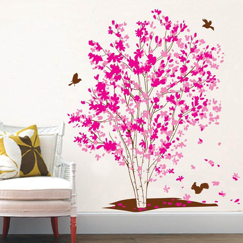 Pink Flower Tree Butterflies PVC Wall Decals DIY Home Sticker WallPaper Vinyl Wall arts Pictures Removable Murals For House Decoration Baby Living Rooms Bedroom Toilet