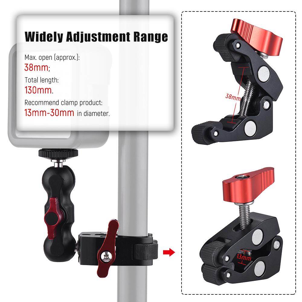 Andoer Multi-function Ball Head Clamp Ball Mount Clamp Magic Arm Super Clamp with 1/4-20 Thread for GPS Phone LCD/DV Monitor LED Video Light Flash Light Microphone and More