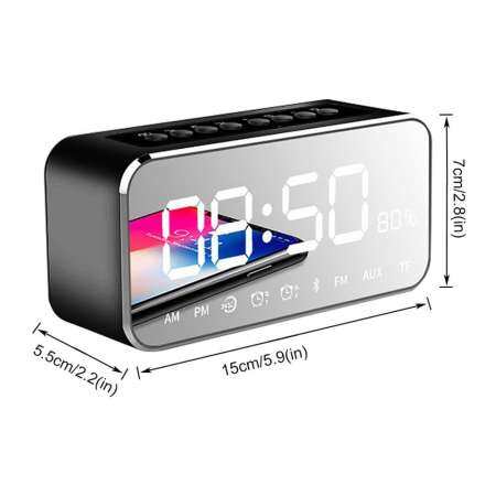 Rodeal 2018 ใหม่ล่าสุดนาฬิกาปลุกวิทยุ 3 วัตต์ลำโพงไร้สาย, เตือนนาฬิกาหน้าจอกระจก  นาฬิกาไนท์แสตนด์และจอแสดงผลขนาดใหญ่ LED หรี่, ของขวัญที่ดีที่สุดสำหรับผู้ชายผู้หญิงวัยรุ่น - สีดำ - INTL
