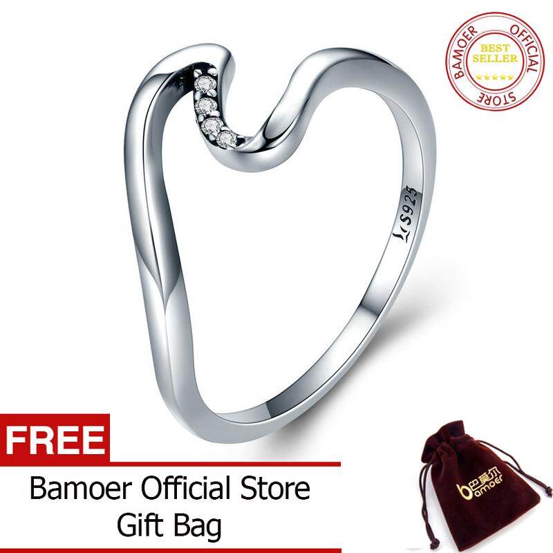 Bamoer free shpping authentic 100% 925 sterling silver july geometric wave finger rings for women wedding engagement jewelry gift s925 scr378