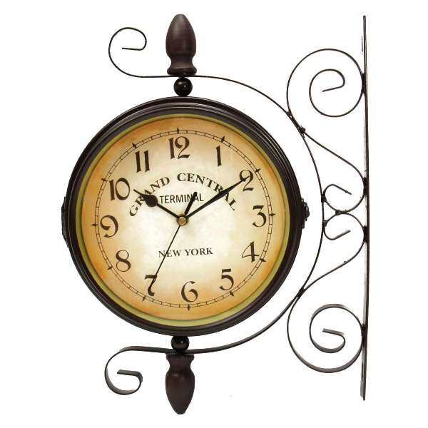 Rotating Double Side Wall Clock Garden Outdoor Station Wall Mounted w Bracket