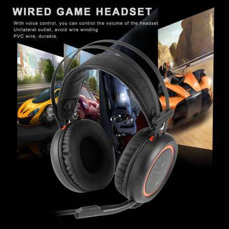เล่นเกม หูฟัง USB 7.1 เสียงรอบทิศทางชุดหูฟังพร้อมไมโครโฟนสําหรับคอมพิวเตอร์ ดำ ส้ม แบบมีสาย