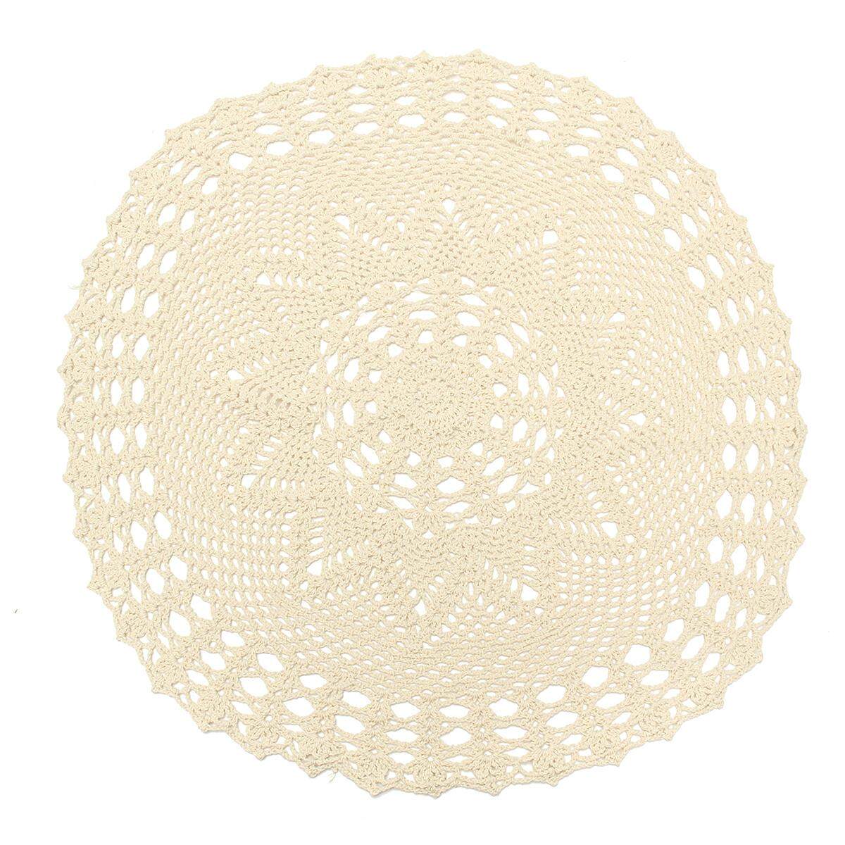 5PCS Hand Crochet Lace Doily Placemat Table Cloth Cotton Round 58CM White/Ecru#Beige