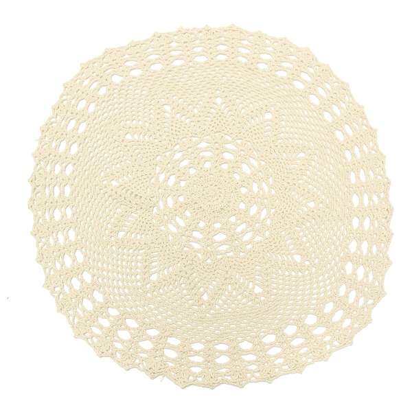 5PCS Hand Crochet Lace Doily Placemat Table Cloth Cotton Round 58CM White/Ecru#Beige