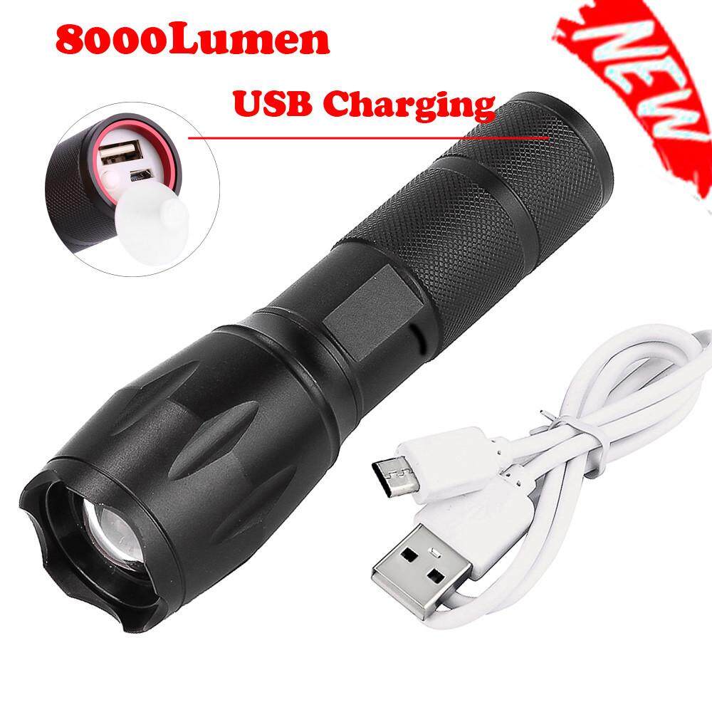 8000LM T6 Zoomable Flashlight Lamp Hand Torch USB Charge Outdoor Tactical