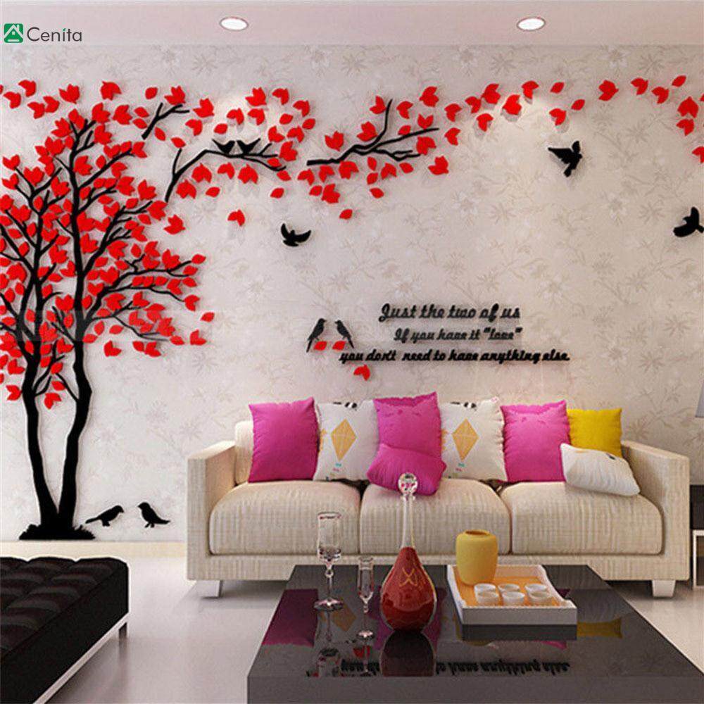 Cenita Acrylic Wall Stickers Acrylic Wallpaper Beautiful 1*2M Bird 3D Tree