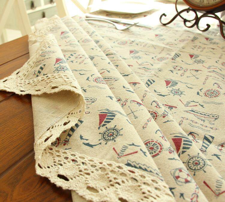 140*200cm Floral Fresh Style Table Cover Linen and Cotton Lace Edge Rectangular Table Cloth Home Hotel Textile