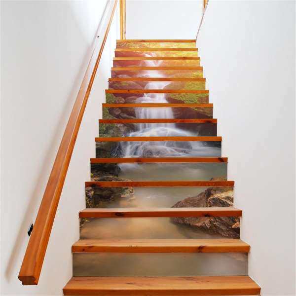 13Pcs 3D Sunshine Waterfall Stair Risers Decor Mural Decal Wallpaper Sticker DIY