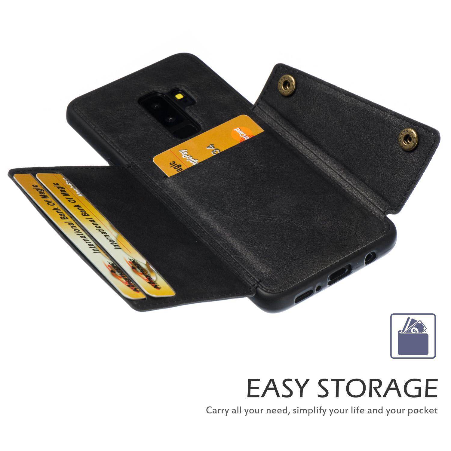 Cho Samsung s9plus S9 + da trường hợp nhiều Folio lật Bìa Wallet trở lại trường hợp vỏ, có thể làm việc với gắn trên xe hơi, ẩn thẻ tín dụng ID khe giữ, retro nút kim loại clasp, đứng hỗ trợ