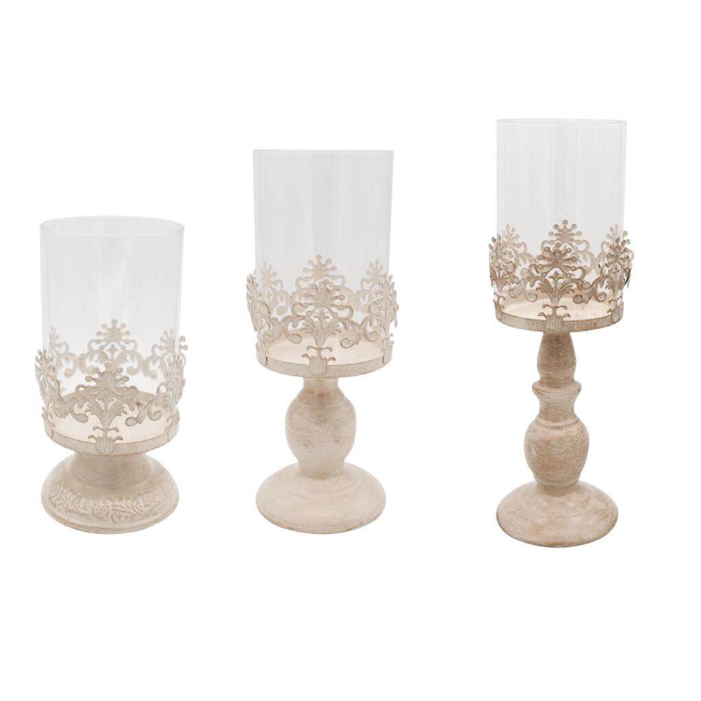 BolehDeals 3pcs/set Decorative Pillar Holder Candle Tea Light Canderholders with Glass Dome for Wedding Decoration - intl