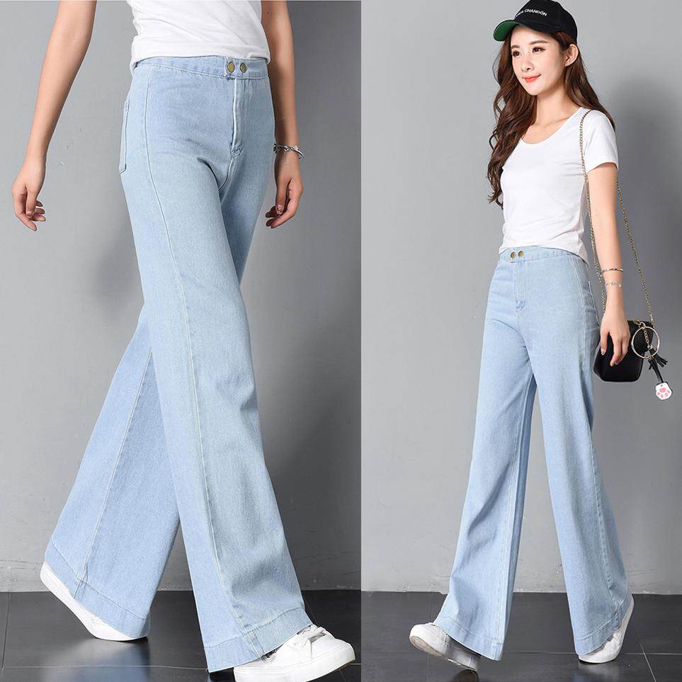 denim high waisted wide leg pants