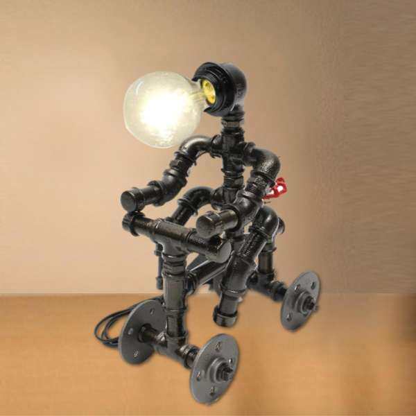 E27 Công Nghiệp Vintage Robot Ống Sắt Xe Đạp Lái Xe Ô Tô Để Bàn Đèn Ánh Sáng