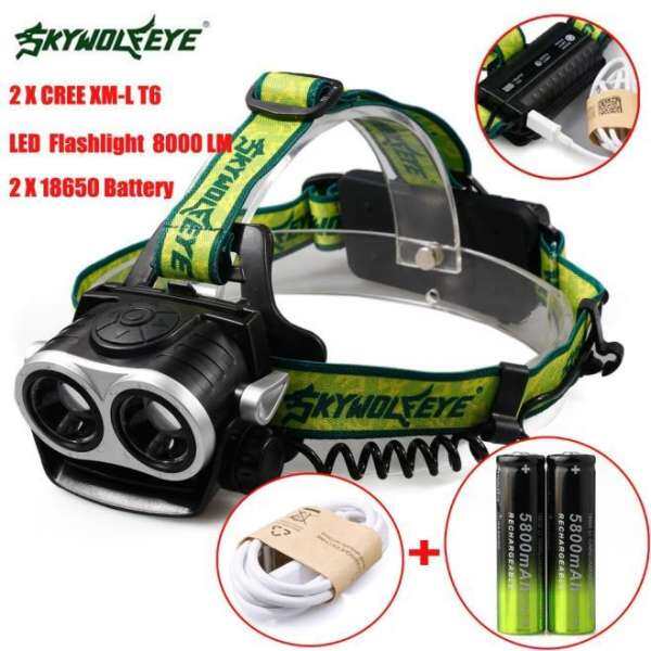 8000LM 2X XM-L T6 Headlamp Headlight Head Light LED Rechargeable USB