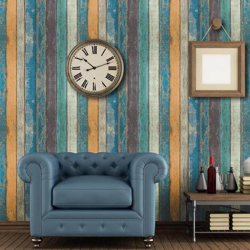 Retro wood stripe living room bedroom kitchen cabinet bedroom is decorated with adhesive wallpaper stickers