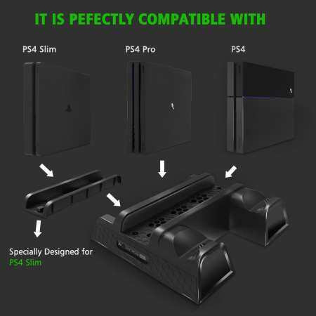 Cooling Stand for PS4/ PS4 Slim/ PS4 Pro, Multifunctional Vertical Station, Controller Charger, Charging Docking Station with 12 PCS Discs Storage for PS4,PS4 Slim,PS4 Pro -BLACK