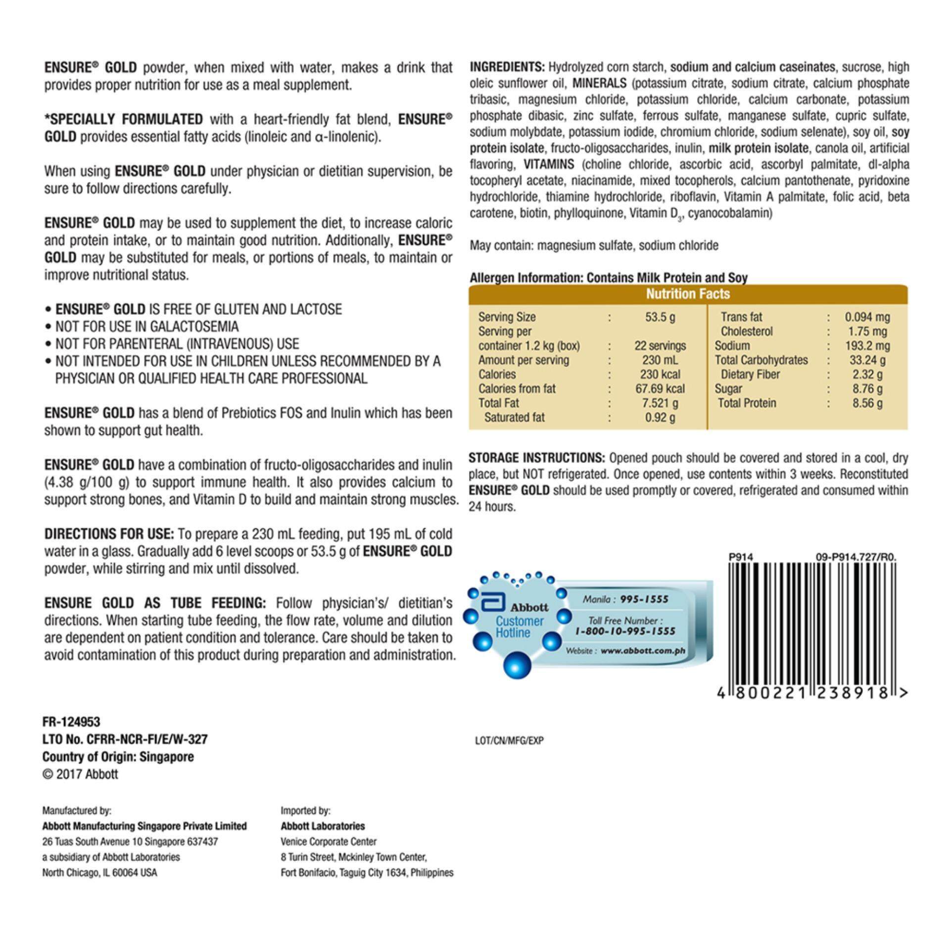 Ensure Gold Powder Nutrition Facts Besto Blog