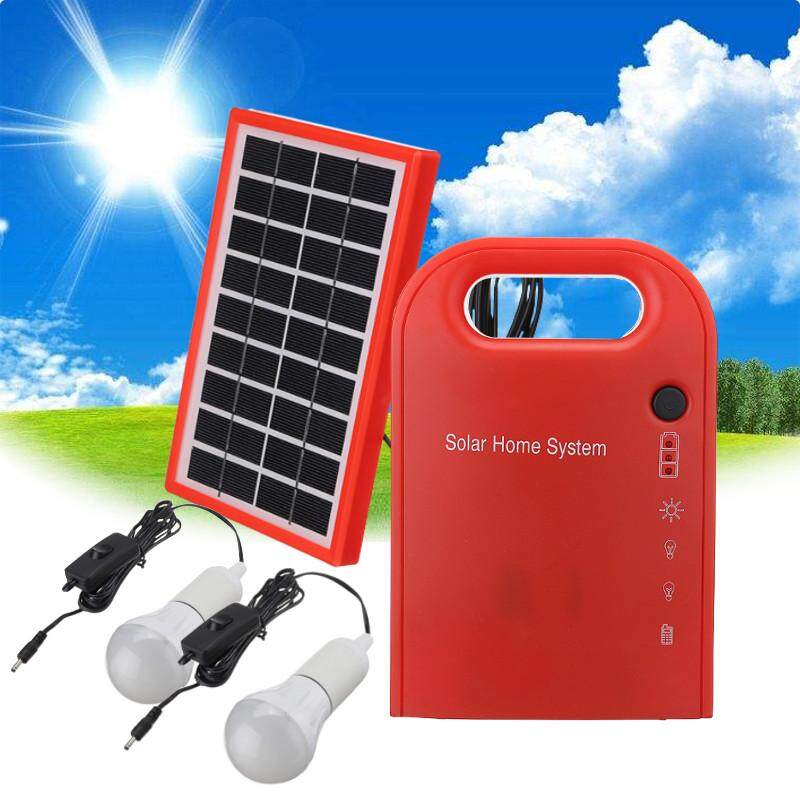 Solar Panel Power Generator LED Lighting System Kit USB Charger 2 LED Bulbs