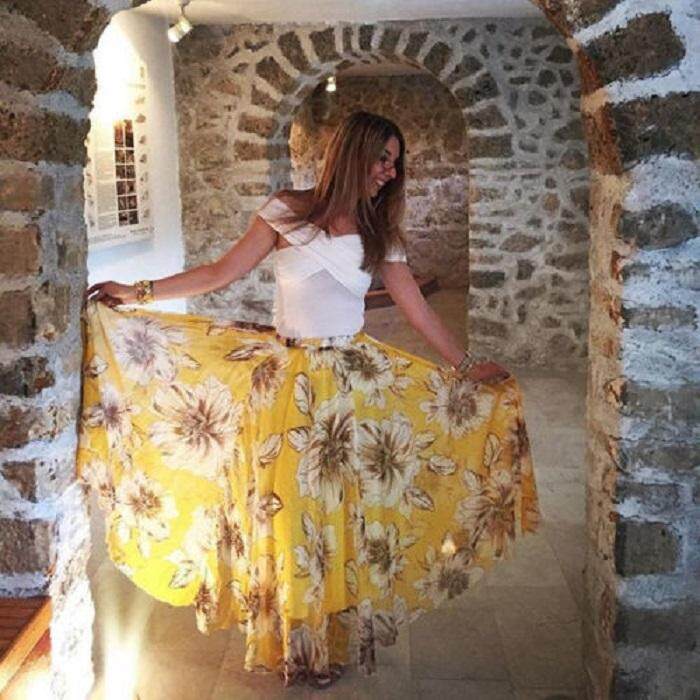 Marvelous floral maxi outlet skirt in yellow