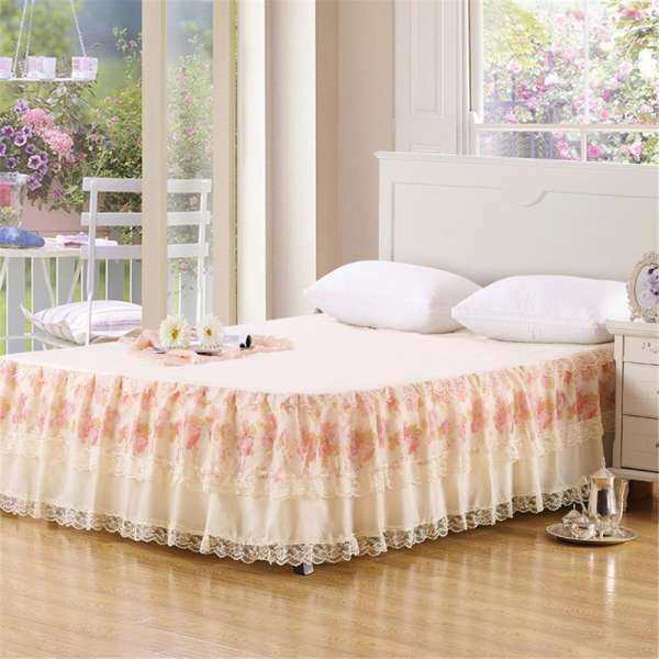 TTLIFE New Bed Skirts Pink Embroidey Lace Bedspread Bed Sheet for Wedding Twin Full Queen King Size Princess Bed Cover - intl