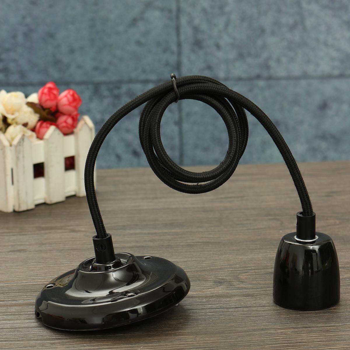 Vintage Ceramic Porcelain Ceiling Rose & Lamp Bulb Holder Antique Retro E27 Fit (Black) - intl