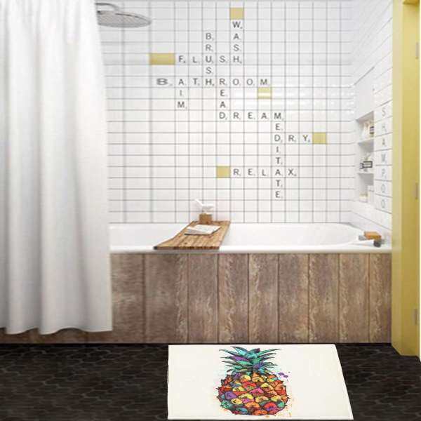 (photo)Color pineapple Bathroom Shower Curtain Waterproof Fabric w/12 Hooks 180*180cm#Mat